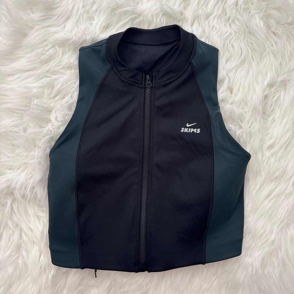Nike Skims Shine Color Block Zip Up Bra Obsidian Dark Teal Size XS